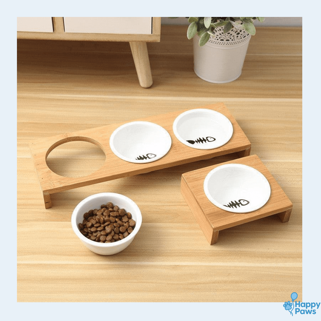 Chic Bamboo Feeder – Mangeoire Bambou & Céramique - HappyPaws